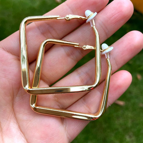 Pendientes de clip cuadrados grandes sin agujero, pendientes geométricos minimalistas