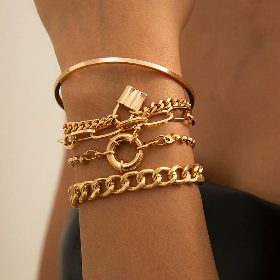 Multilayer Gold Color Chain Bracelets & Bangles for Women