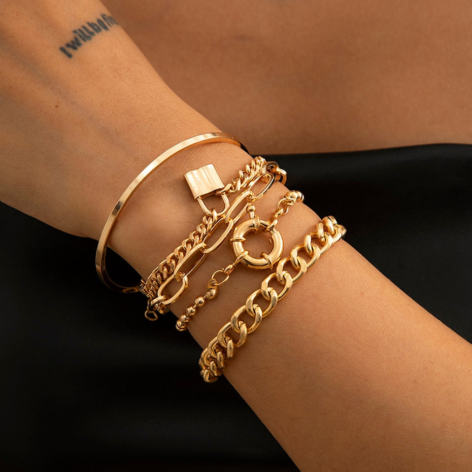 Multilayer Gold Color Chain Bracelets & Bangles for Women