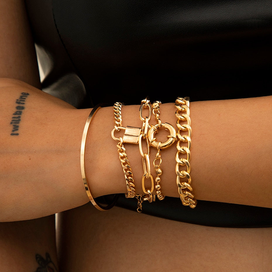 Multilayer Gold Color Chain Bracelets & Bangles for Women