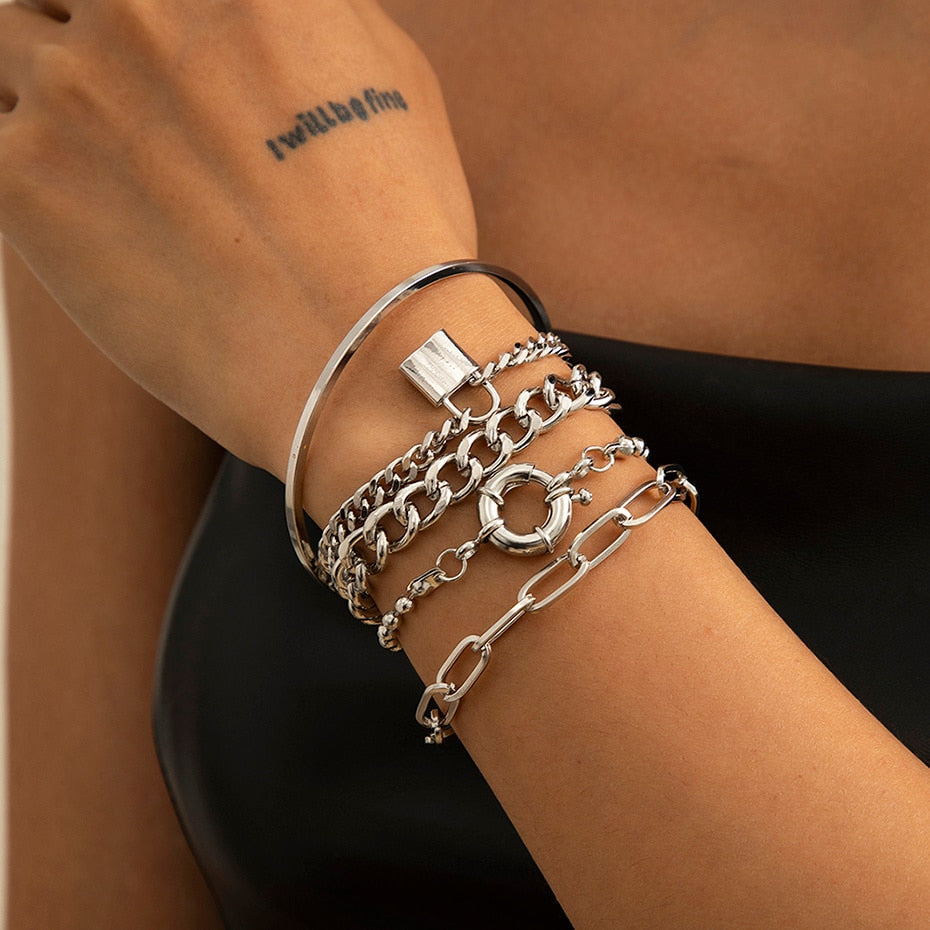 Multilayer Gold Color Chain Bracelets & Bangles for Women