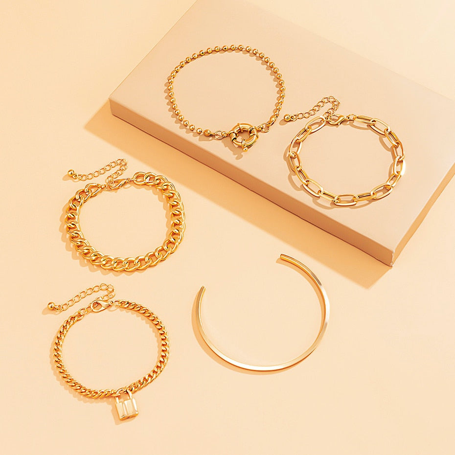 Multilayer Gold Color Chain Bracelets & Bangles for Women