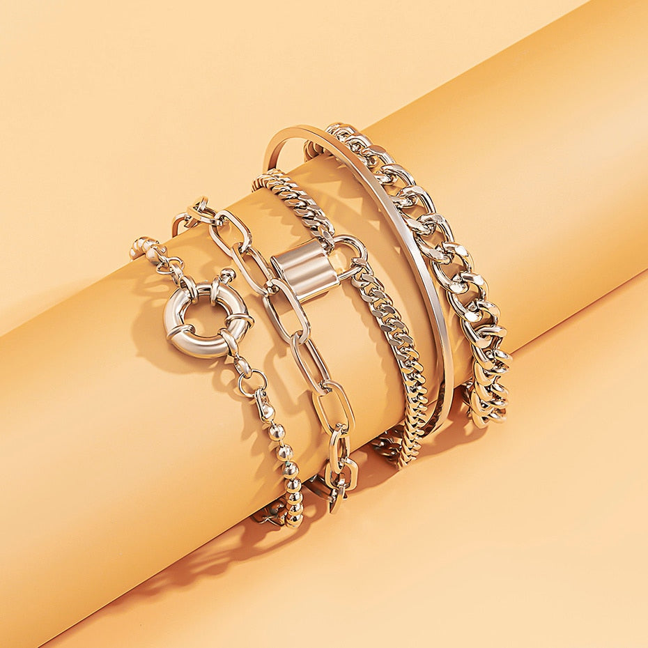 Multilayer Gold Color Chain Bracelets & Bangles for Women
