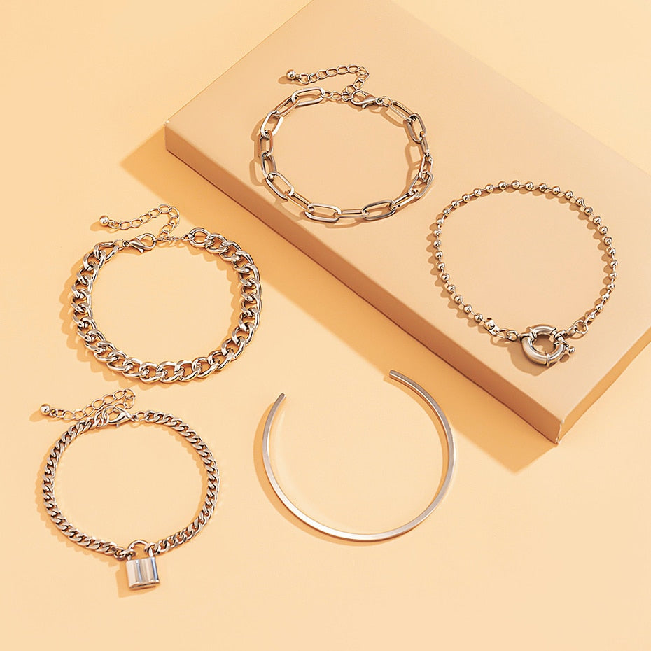 Multilayer Gold Color Chain Bracelets & Bangles for Women