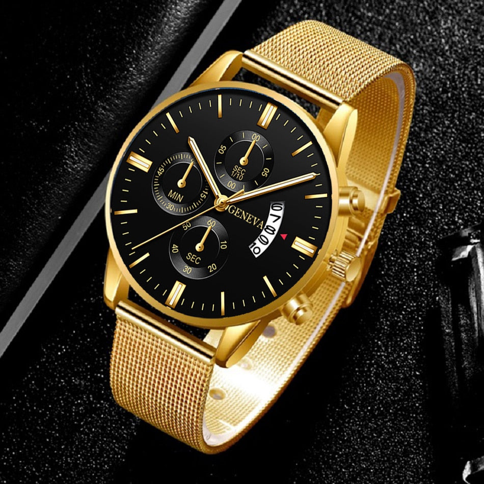Luxury Watches Stainless Steel Mesh Belt Calendar Date Quartz Wristwatch