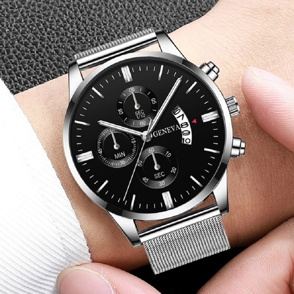 Luxury Watches Stainless Steel Mesh Belt Calendar Date Quartz Wristwatch
