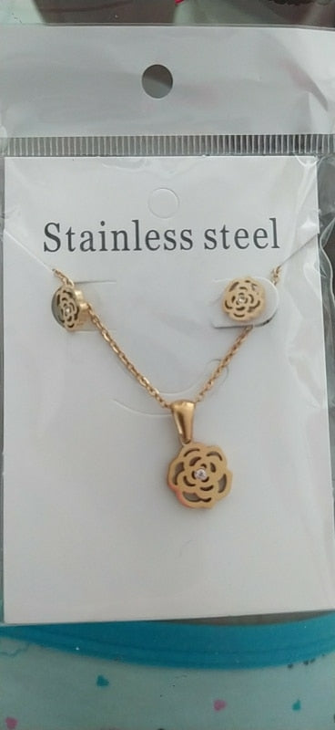 Flower Pendant Chain Necklace Earring Dubai Bridal Wedding Jewelry Sets