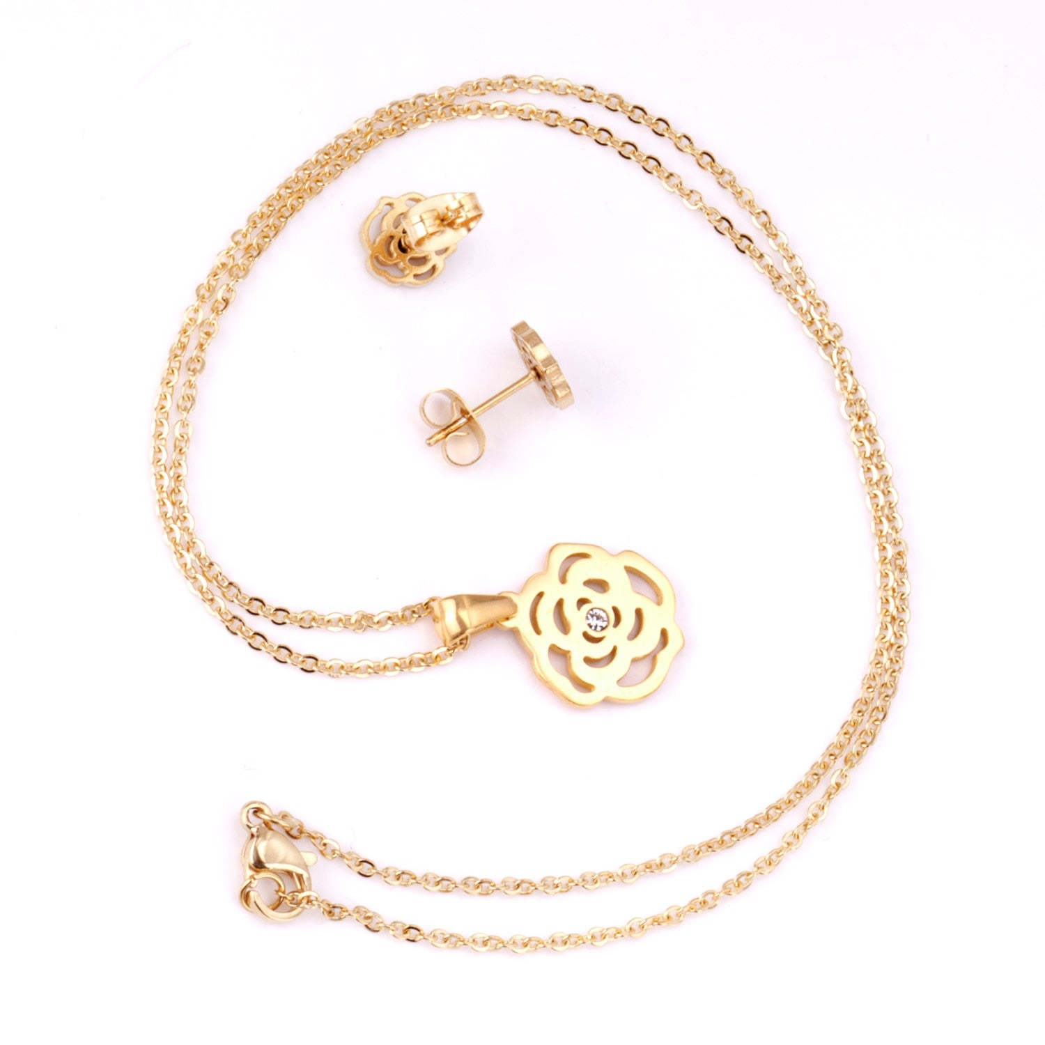 Flower Pendant Chain Necklace Earring Dubai Bridal Wedding Jewelry Sets