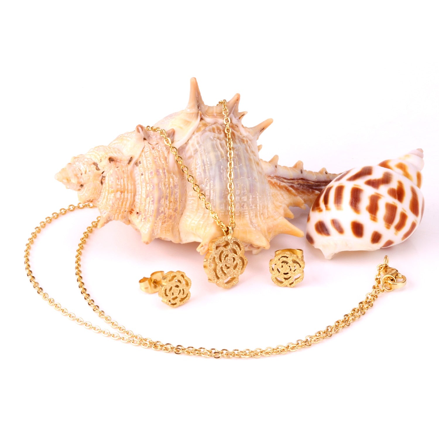 Flower Pendant Chain Necklace Earring Dubai Bridal Wedding Jewelry Sets