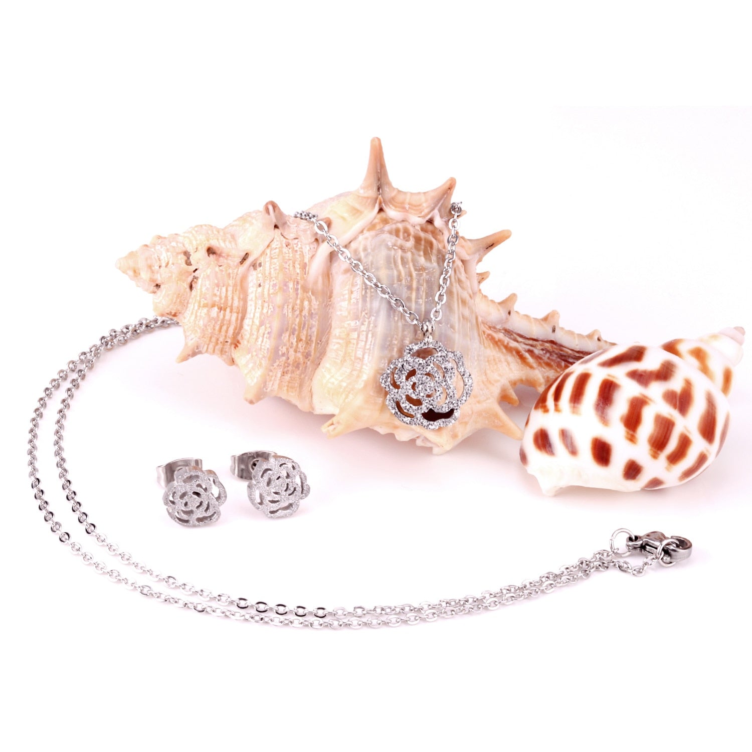 Flower Pendant Chain Necklace Earring Dubai Bridal Wedding Jewelry Sets