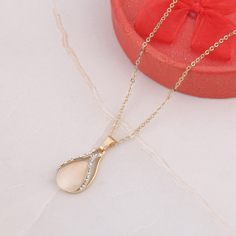 Cubic Zirconia Water Drop Necklace Pendant Earrings Set
