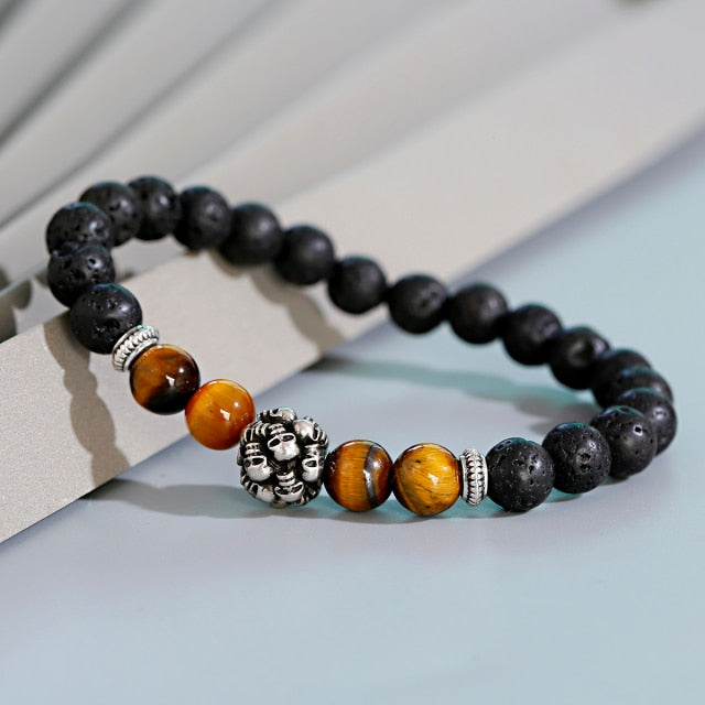 Men Fashion Tiger Eye Onyx Stone  Charm Bracelet