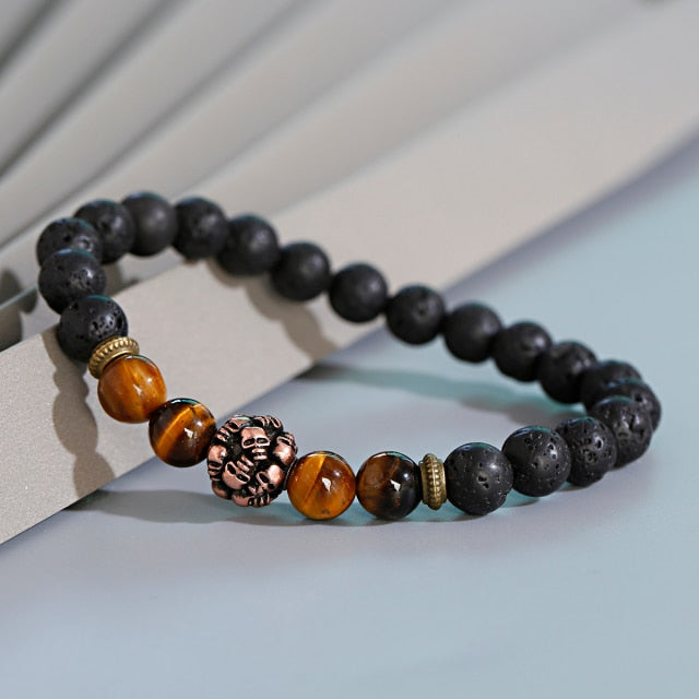 Men Fashion Tiger Eye Onyx Stone  Charm Bracelet