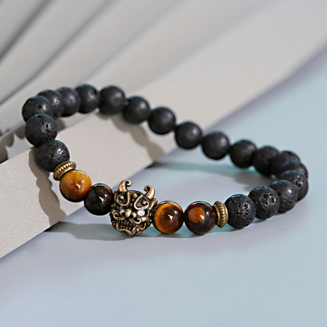 Men Fashion Tiger Eye Onyx Stone  Charm Bracelet