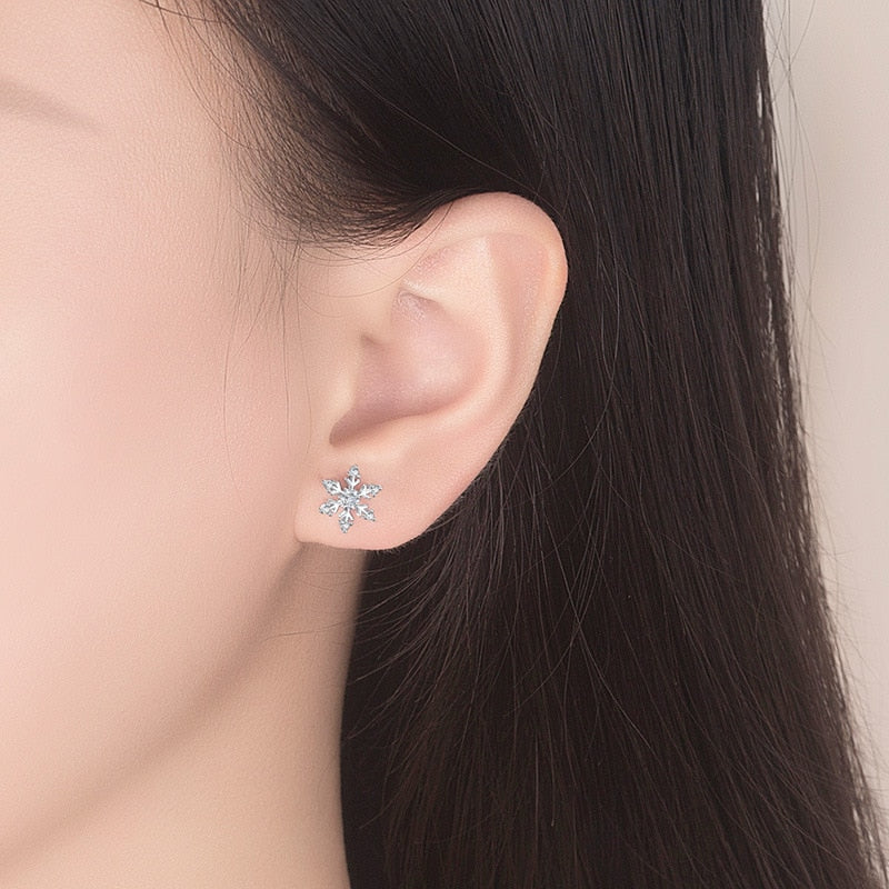 Crystal Zircon Snowflake Stud Earrings For Women