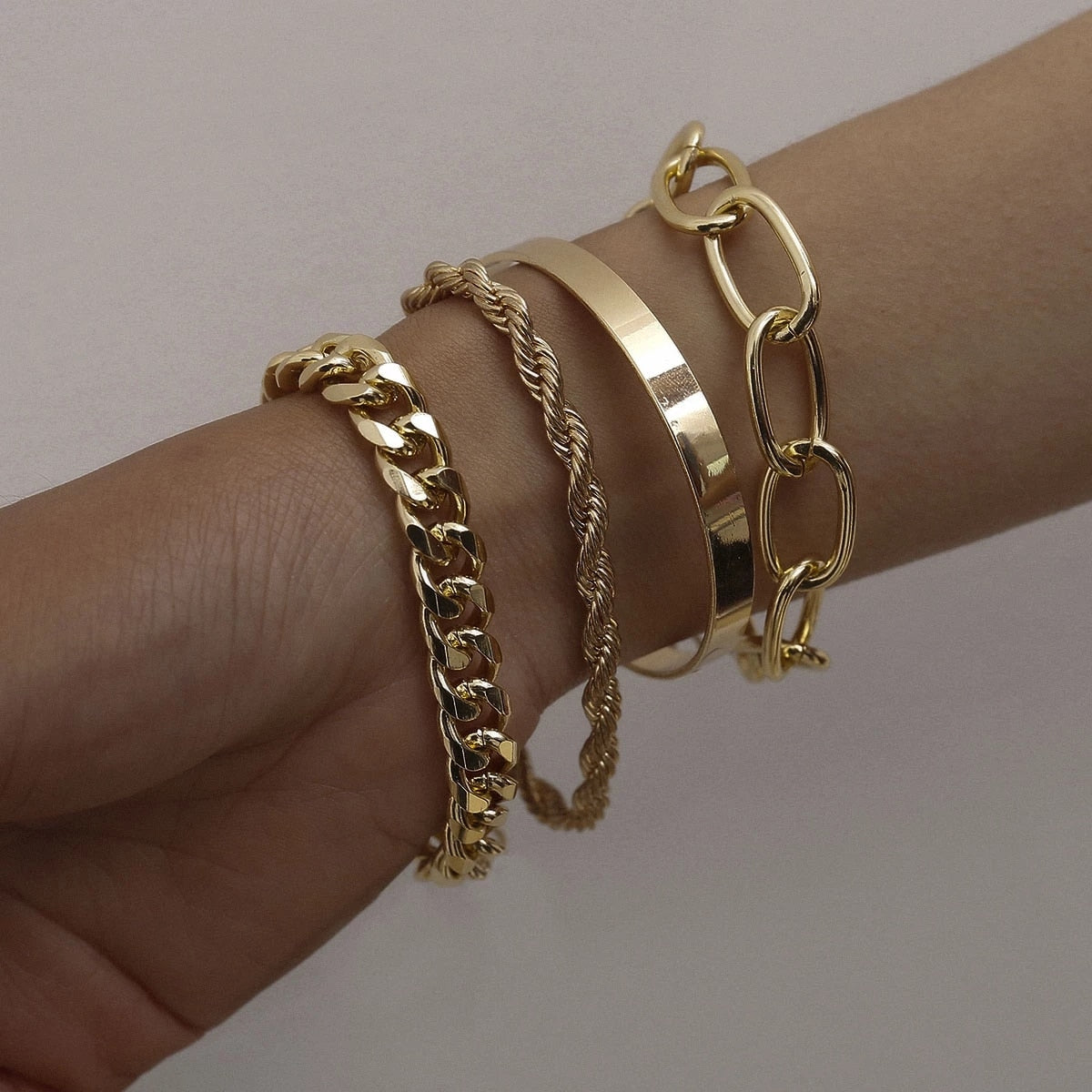 5Pcs/Set Bohemian Punk Cuban Chain Bracelets Set