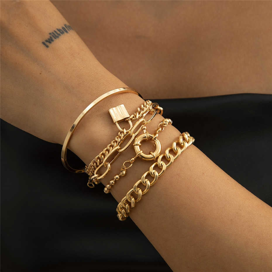 5Pcs/Set Bohemian Punk Cuban Chain Bracelets Set