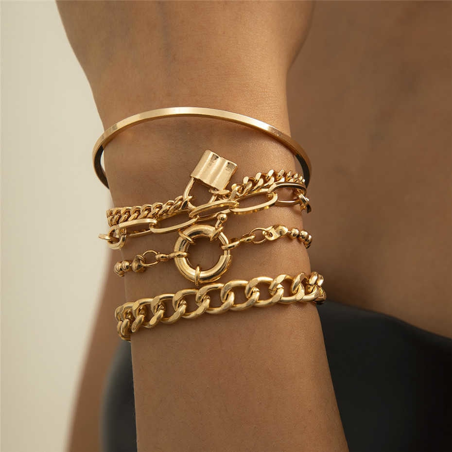 5Pcs/Set Bohemian Punk Cuban Chain Bracelets Set