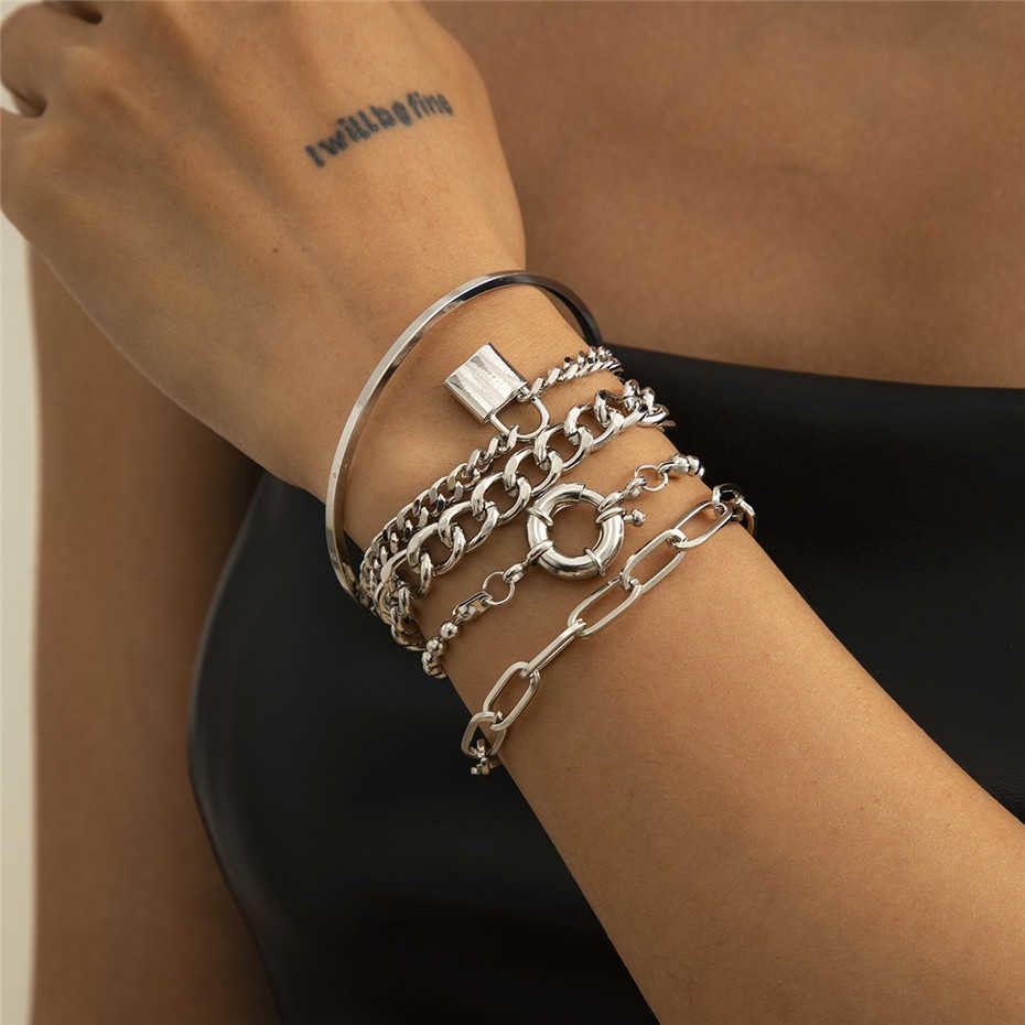 5Pcs/Set Bohemian Punk Cuban Chain Bracelets Set