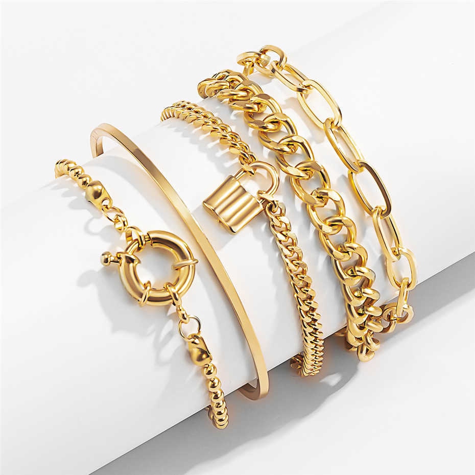 5Pcs/Set Bohemian Punk Cuban Chain Bracelets Set