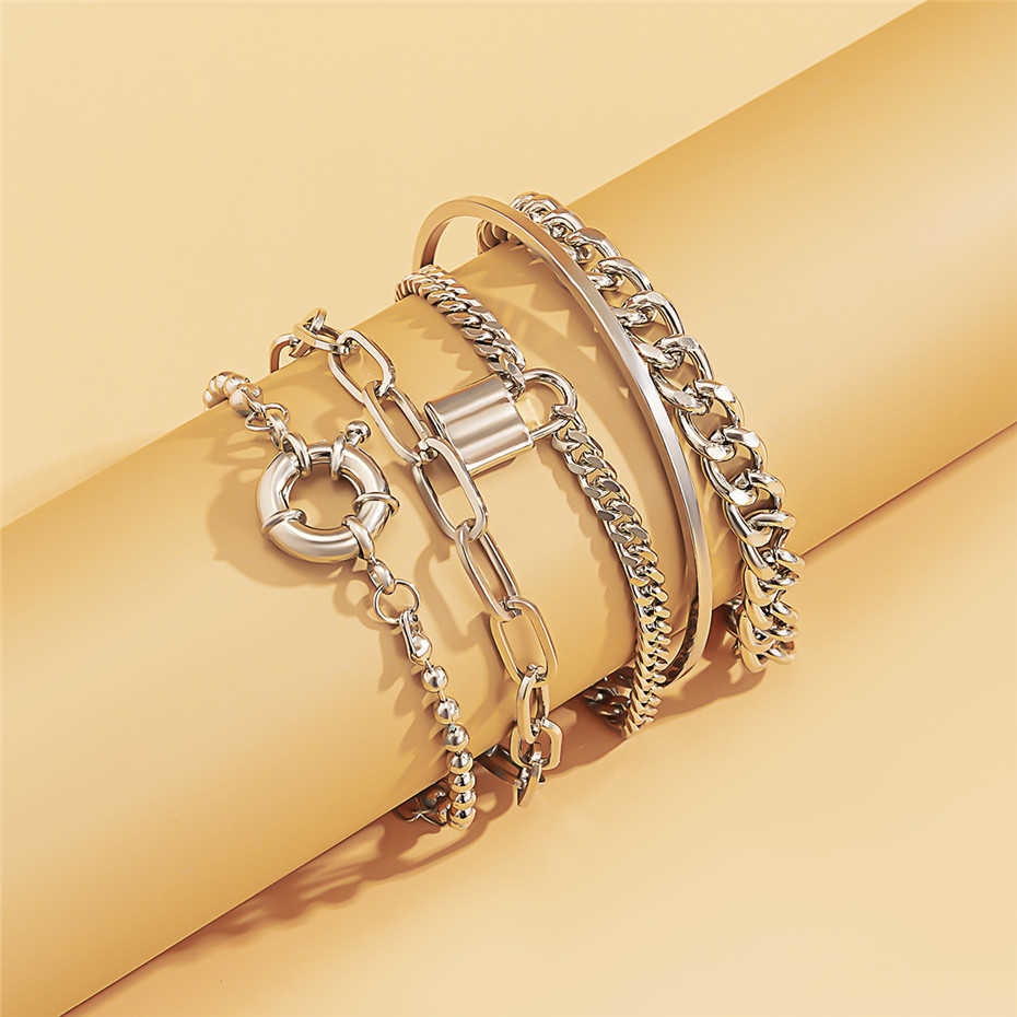 5Pcs/Set Bohemian Punk Cuban Chain Bracelets Set