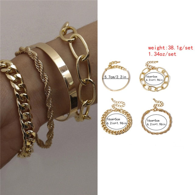 5Pcs/Set Bohemian Punk Cuban Chain Bracelets Set