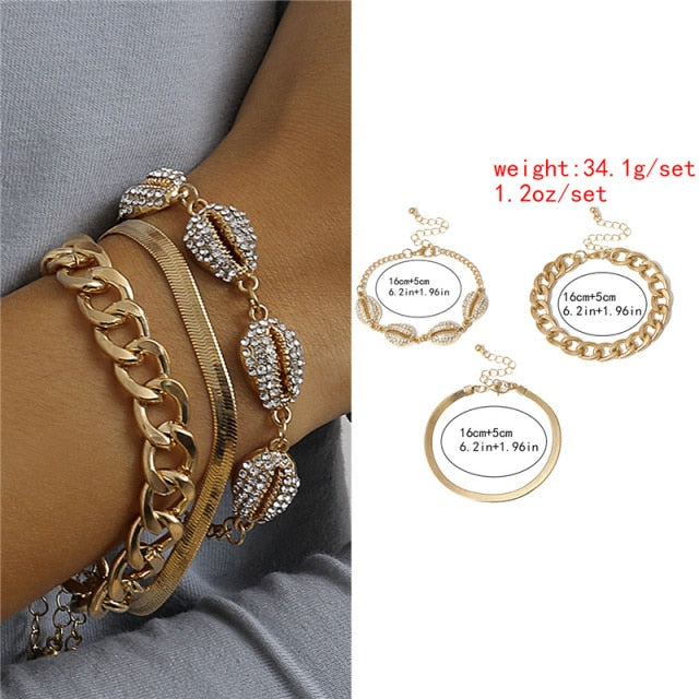 5Pcs/Set Bohemian Punk Cuban Chain Bracelets Set