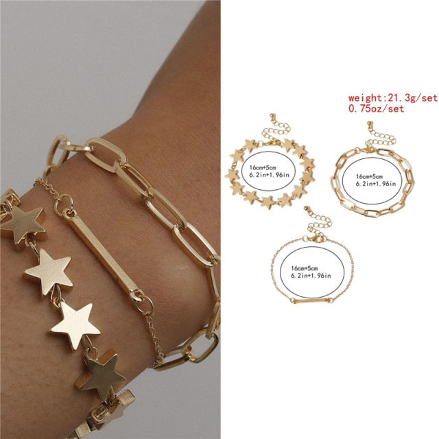 5Pcs/Set Bohemian Punk Cuban Chain Bracelets Set