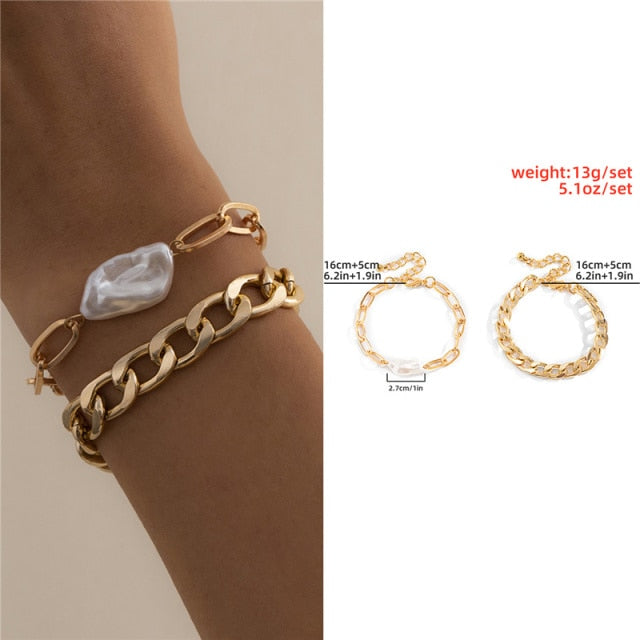 5Pcs/Set Bohemian Punk Cuban Chain Bracelets Set