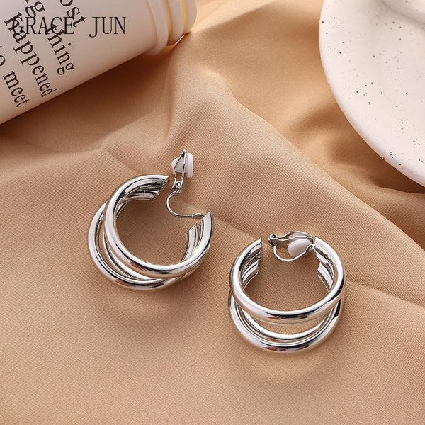 Fashion Vintage C shape Hoop Clip on Earrings for Women Non Pierced  Earrings