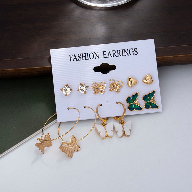 6/9 Pairs Big Hoop Pearl Earring Set