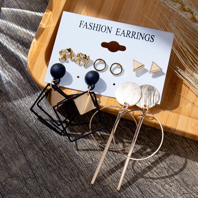6/9 Pairs Big Hoop Pearl Earring Set