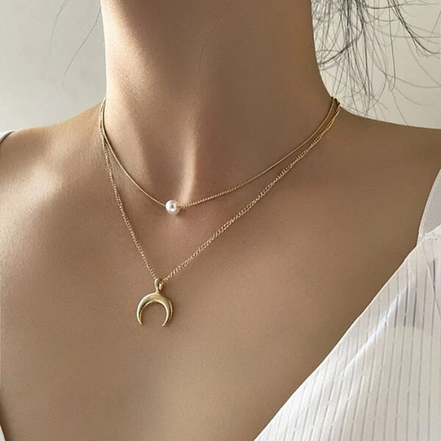 Boho Simple Moon Star Heart Pendant Necklace