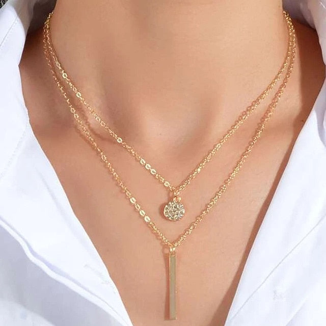 Boho Simple Moon Star Heart Pendant Necklace
