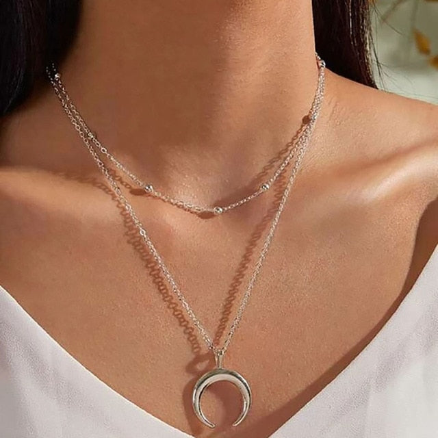 Boho Simple Moon Star Heart Pendant Necklace