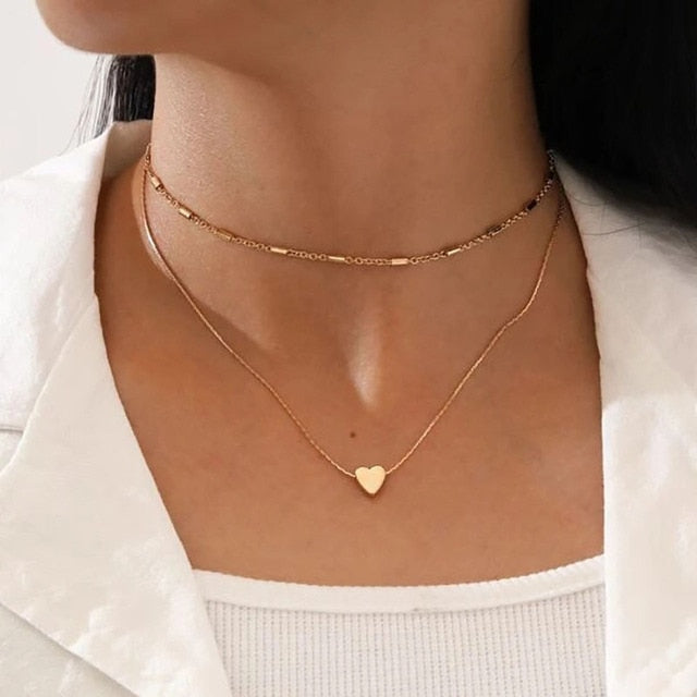 Boho Simple Moon Star Heart Pendant Necklace