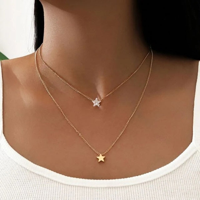 Boho Simple Moon Star Heart Pendant Necklace