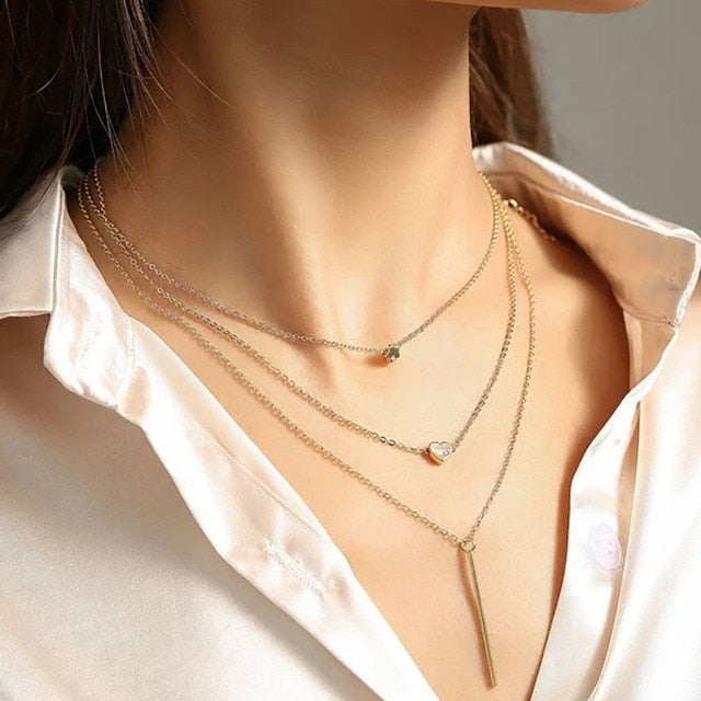 Boho Simple Moon Star Heart Pendant Necklace