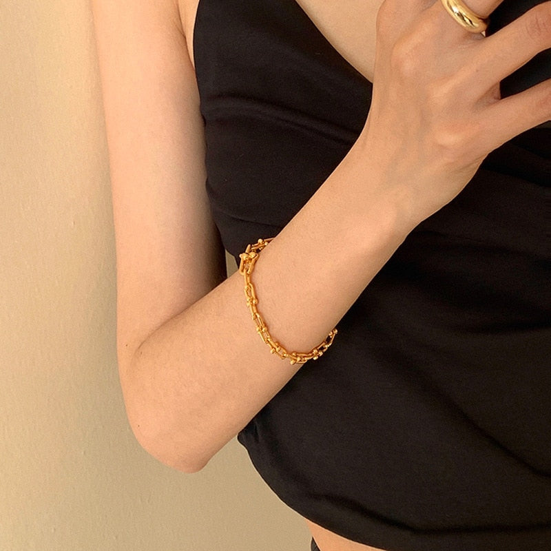 New HipHop U-shaped Stitching Necklace Earrings Bracelet Set