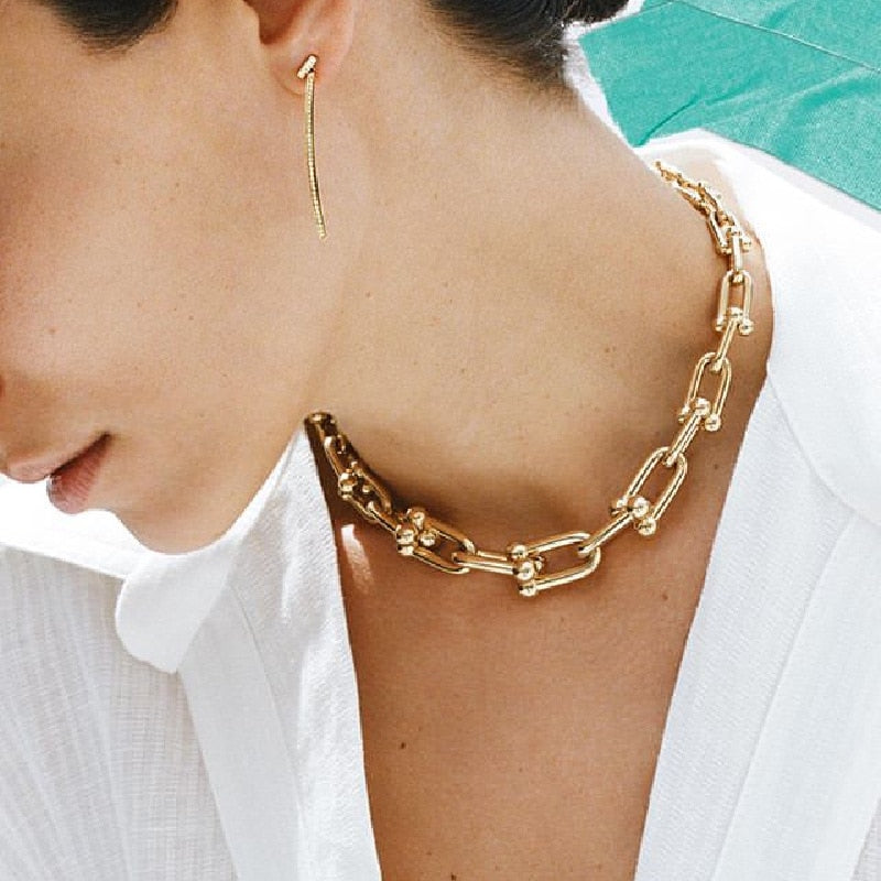 New HipHop U-shaped Stitching Necklace Earrings Bracelet Set