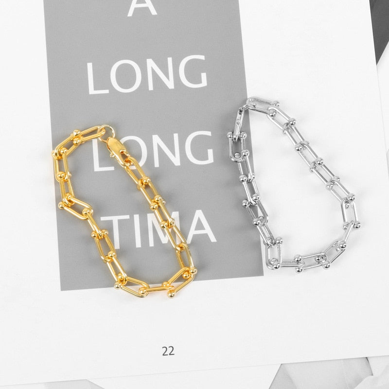 New HipHop U-shaped Stitching Necklace Earrings Bracelet Set