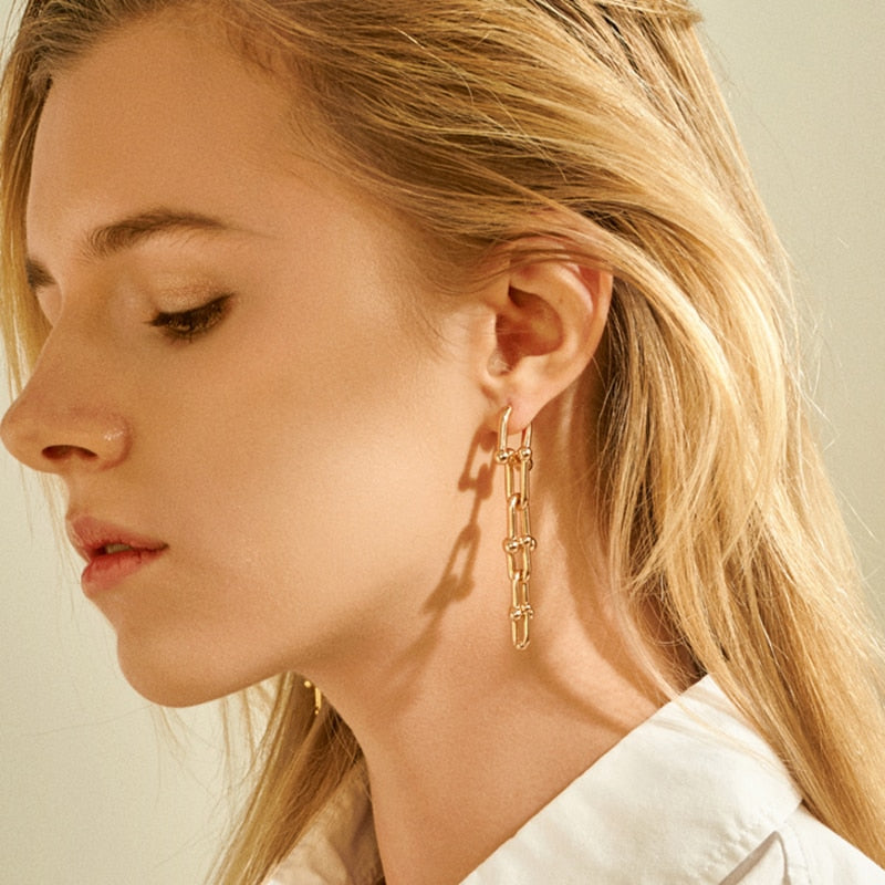 New HipHop U-shaped Stitching Necklace Earrings Bracelet Set