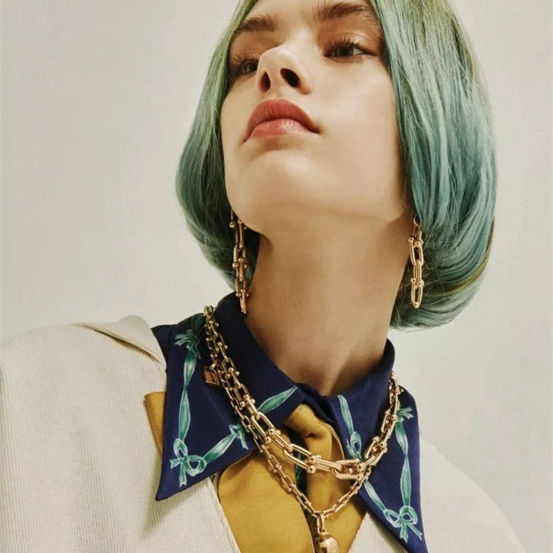 New HipHop U-shaped Stitching Necklace Earrings Bracelet Set