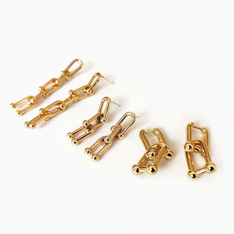 New HipHop U-shaped Stitching Necklace Earrings Bracelet Set