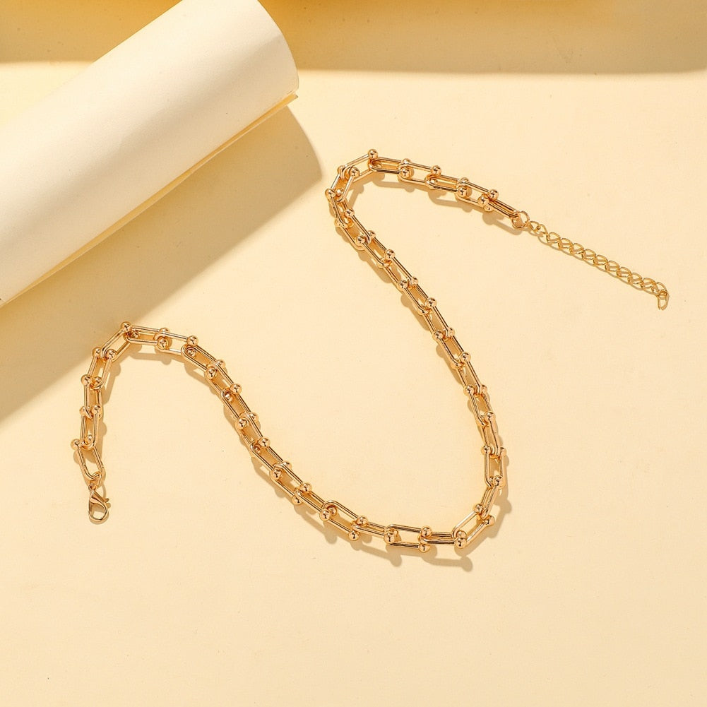New HipHop U-shaped Stitching Necklace Earrings Bracelet Set