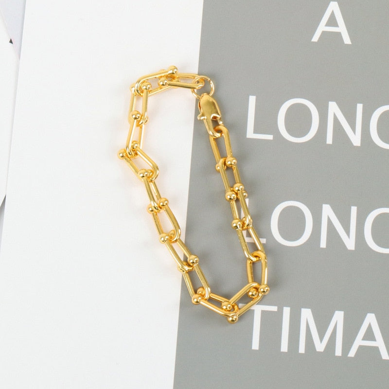 New HipHop U-shaped Stitching Necklace Earrings Bracelet Set