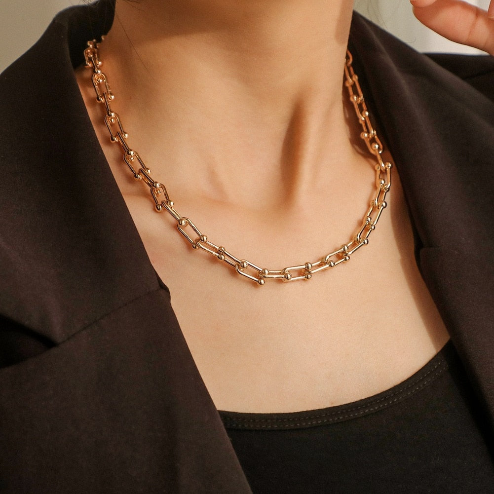 New HipHop U-shaped Stitching Necklace Earrings Bracelet Set