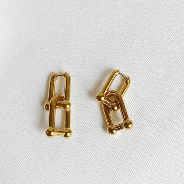 New HipHop U-shaped Stitching Necklace Earrings Bracelet Set