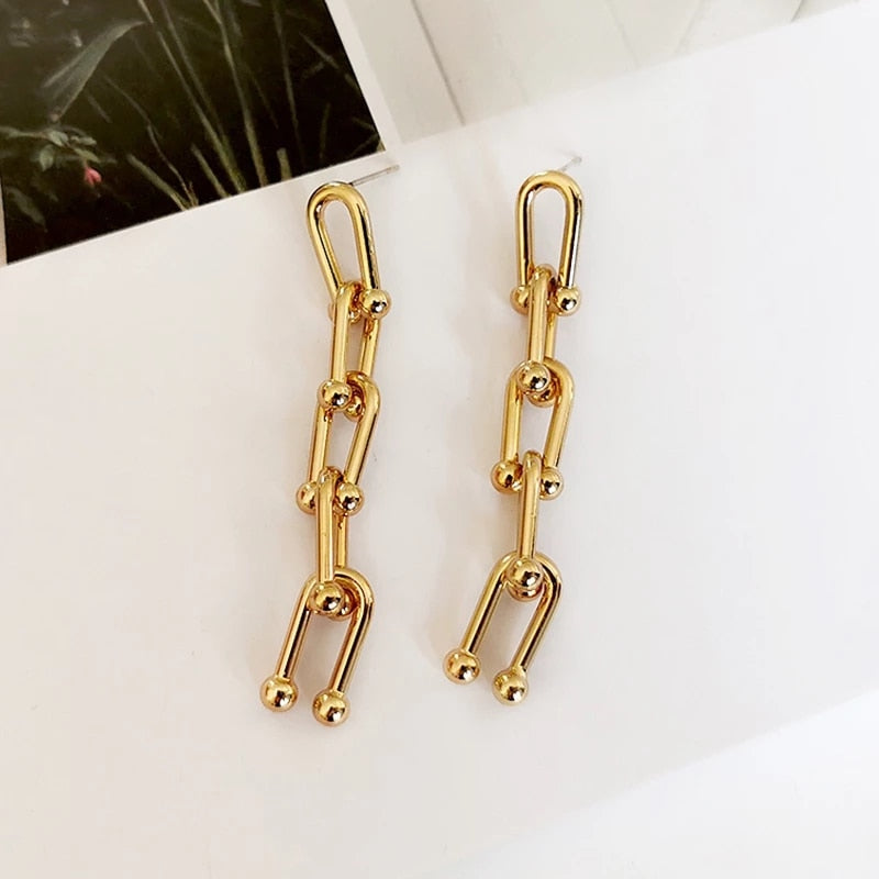 New HipHop U-shaped Stitching Necklace Earrings Bracelet Set