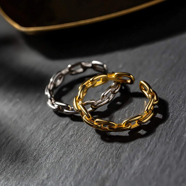 Anillo de cadena de moda casual, color dorado y plateado, estilo nórdico, hueco.